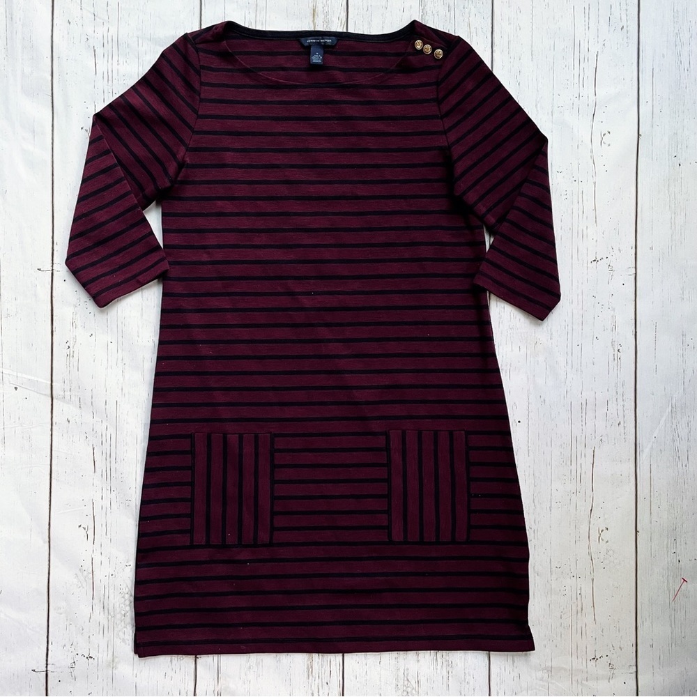Tommy Hilfiger Women’s Striped Shift Stretch 3/4 Sleeve Dress With Pockets